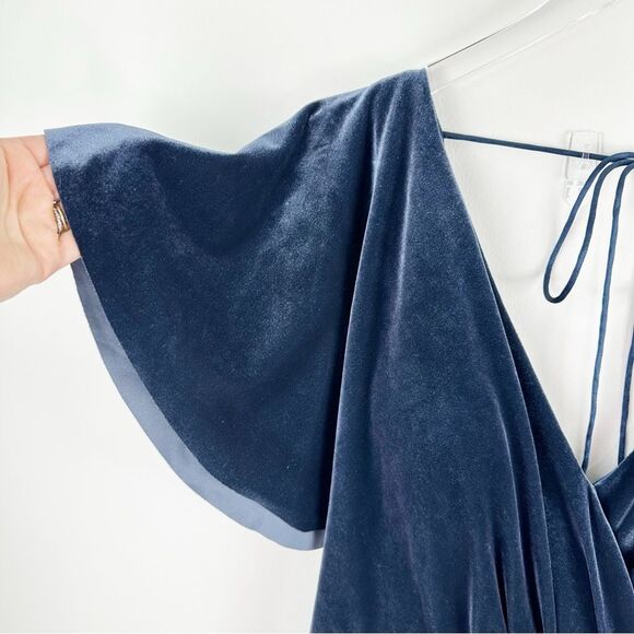 Jenny Yoo Women’s 2 Ellis Blue Velvet V Neck Open Back Tie Long Formal Dress 12 - Picture 5 of 15